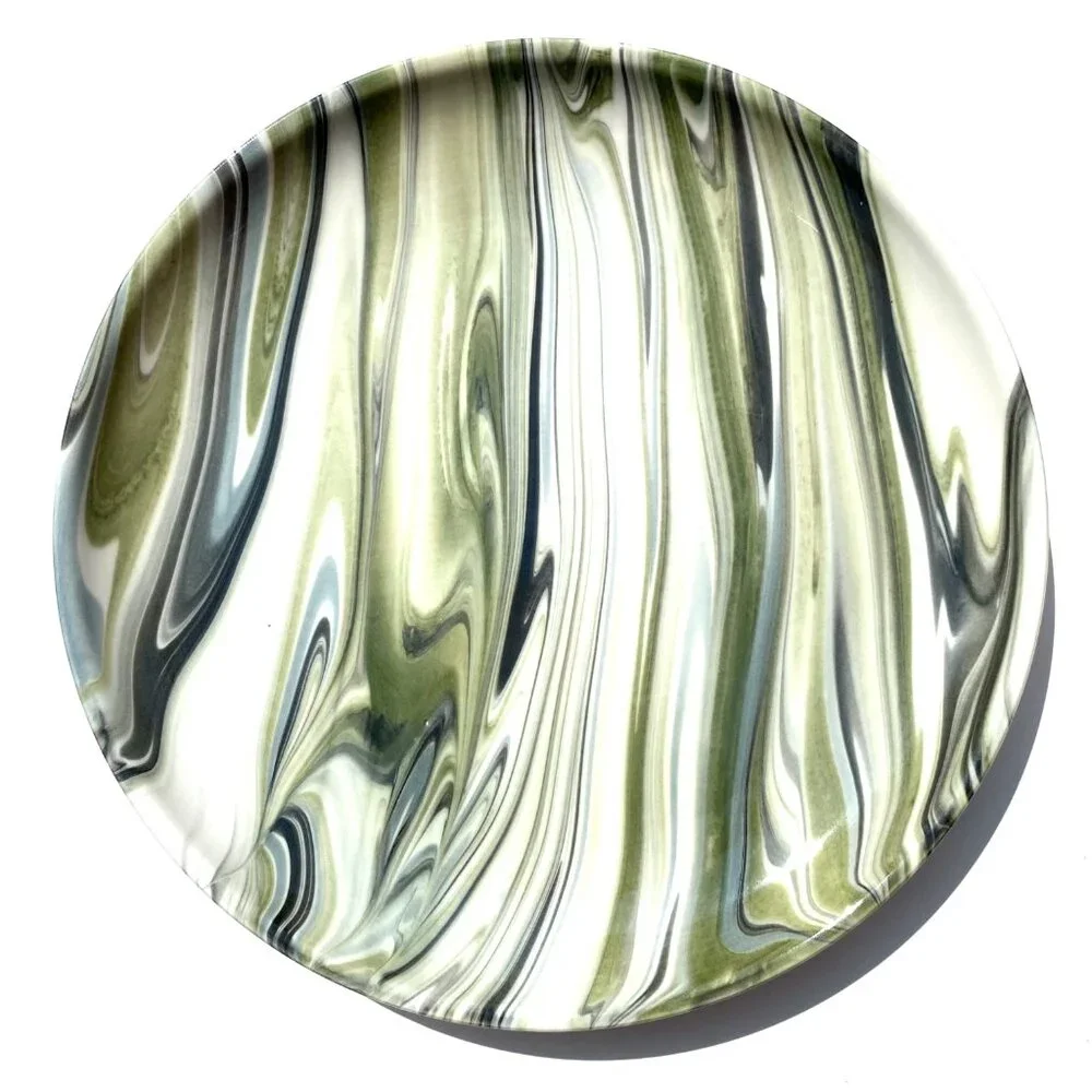“Simone” marbleized 8” plates, set of FOUR, from Crate & Barrel.